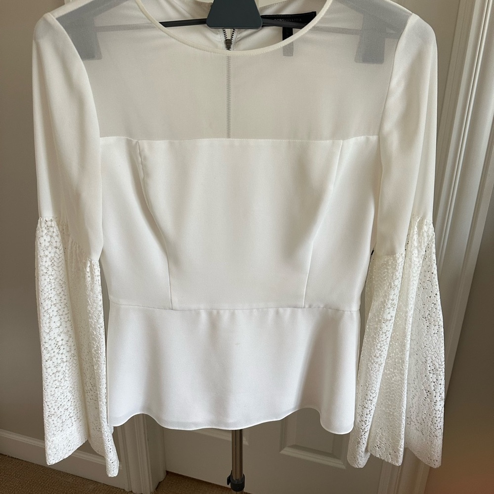 BCBGMaxAzria White Blouse with Lace Sleeves
